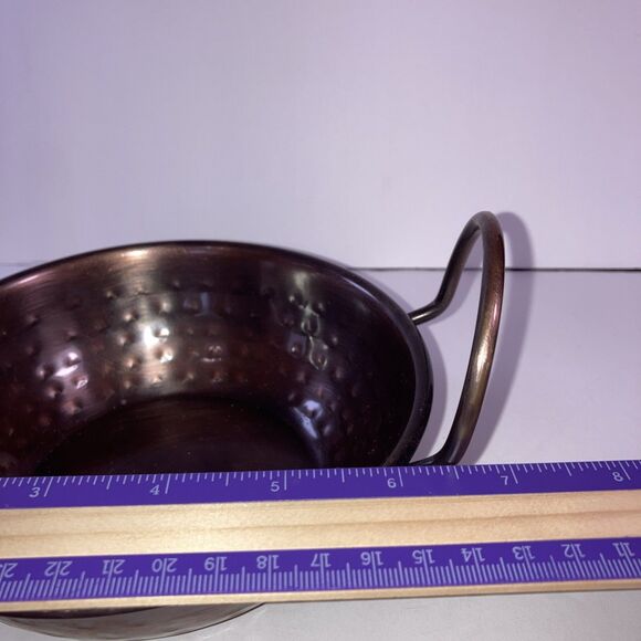 Vintage Hammered Copper Gratin Pan with Fancy Brass Handles - 7" - Picture 4 of 5